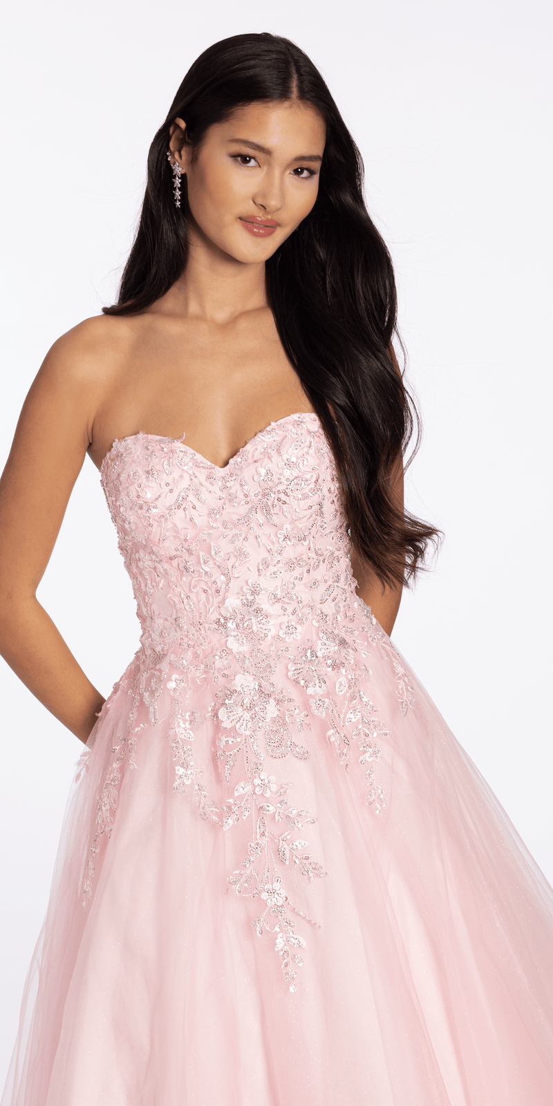 Strapless Glitter Tulle Ballgown with 3D Detail  Camille La Vie