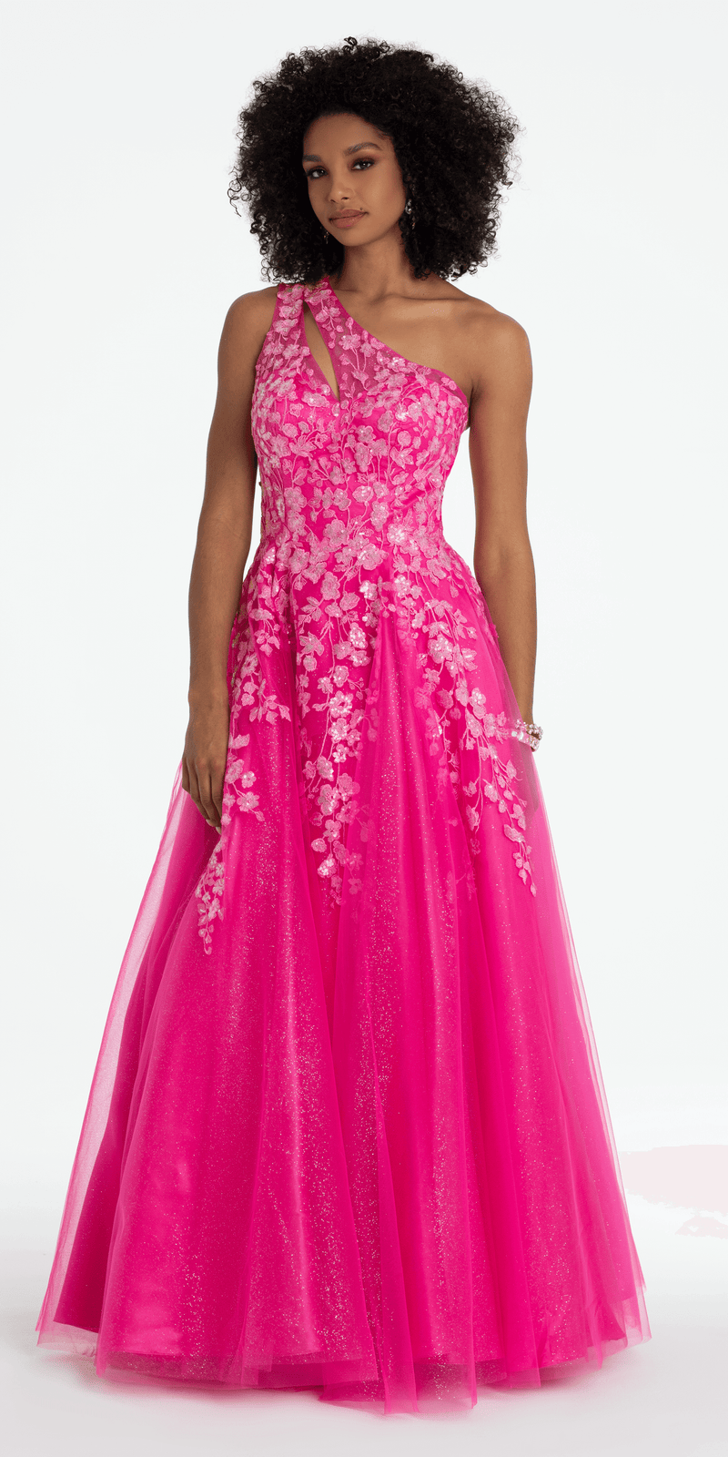One Shoulder Keyhole Embroidered Tulle Ballgown Image 4