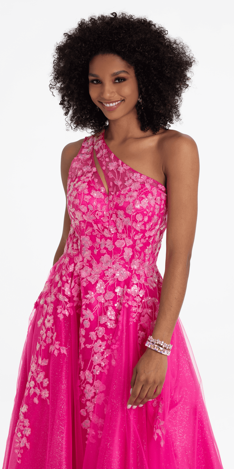 One Shoulder Keyhole Embroidered Tulle Ballgown – Camille La Vie
