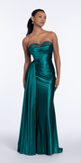Sweetheart Sparkle Stretch Satin Column Dress with Side Drape Image 4
