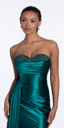 Sweetheart Sparkle Stretch Satin Column Dress with Side Drape Image 3