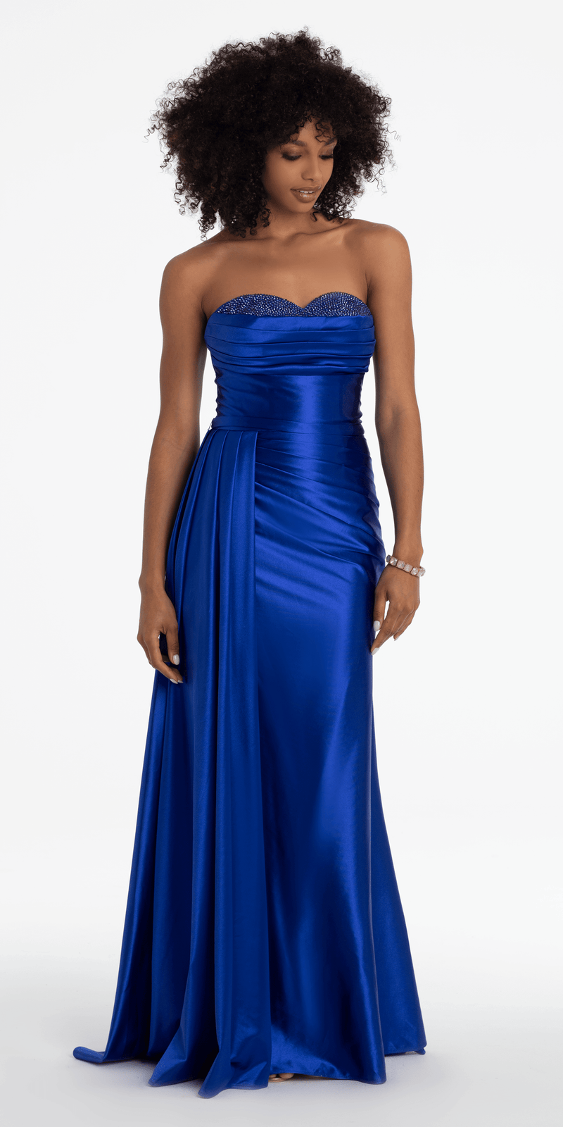 Sweetheart Sparkle Stretch Satin Column Dress with Side Drape Image 8