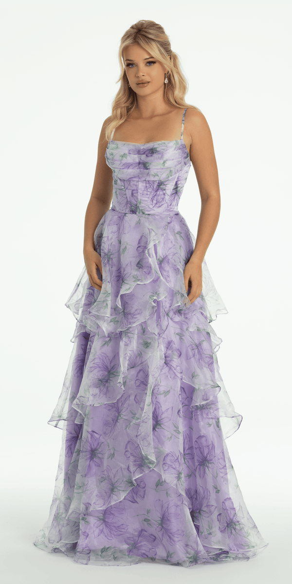 Floral Organza Tiered Corset Ballgown Image 2