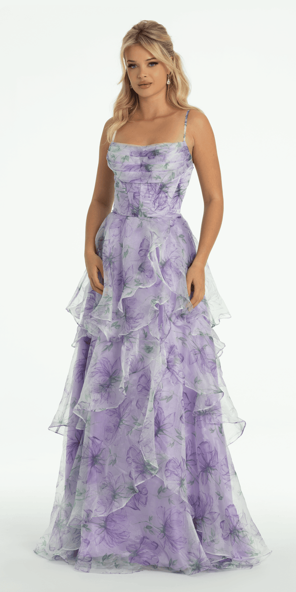 Floral Organza Tiered Corset Ballgown missy / 00 / lilac Floral Organza Tiered Corset Ballgown missy / 00 / lilac