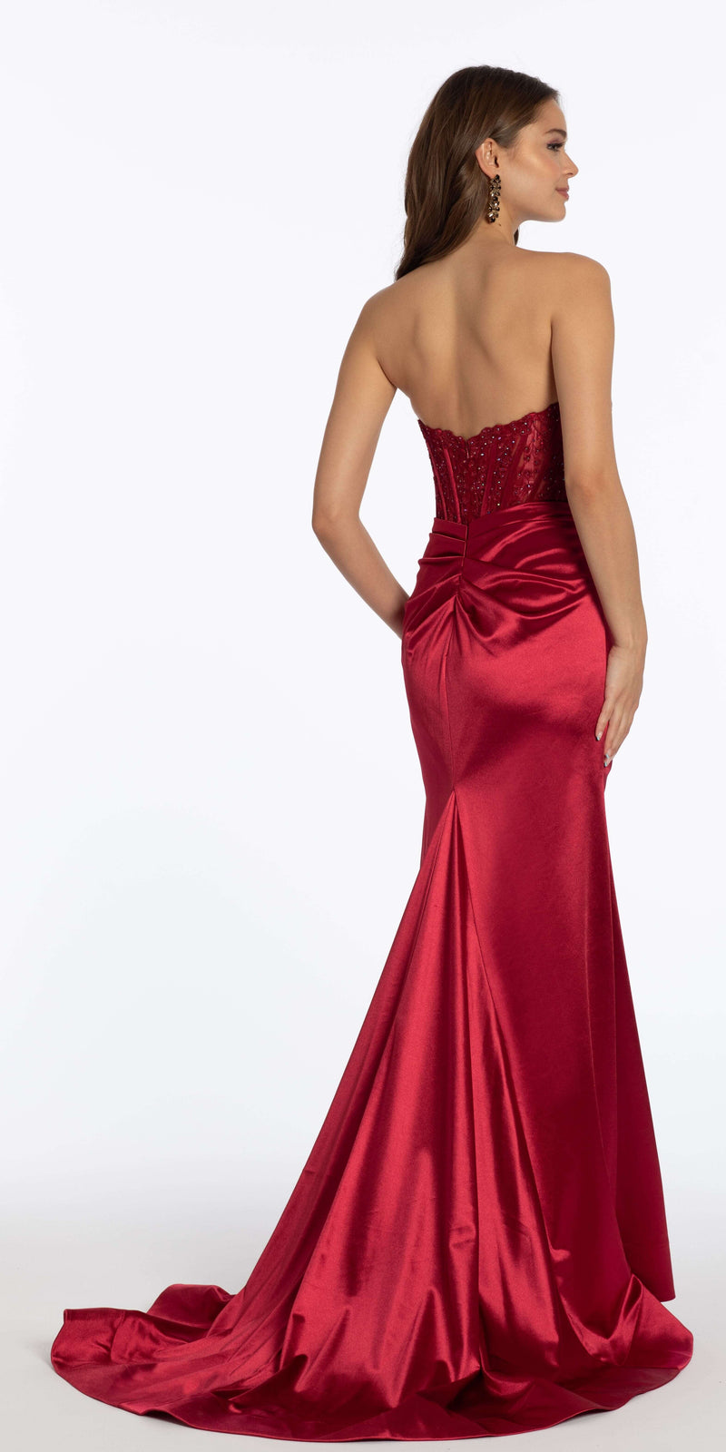 Satin Plunge Corset Column Dress with Ruching Petite / 8 / Wine Satin Plunge Corset Column Dress with Ruching Petite / 8 / Wine