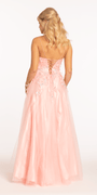 3 D Applique Glitter Mesh Plunge Lace Up Back Ballgown Image 2