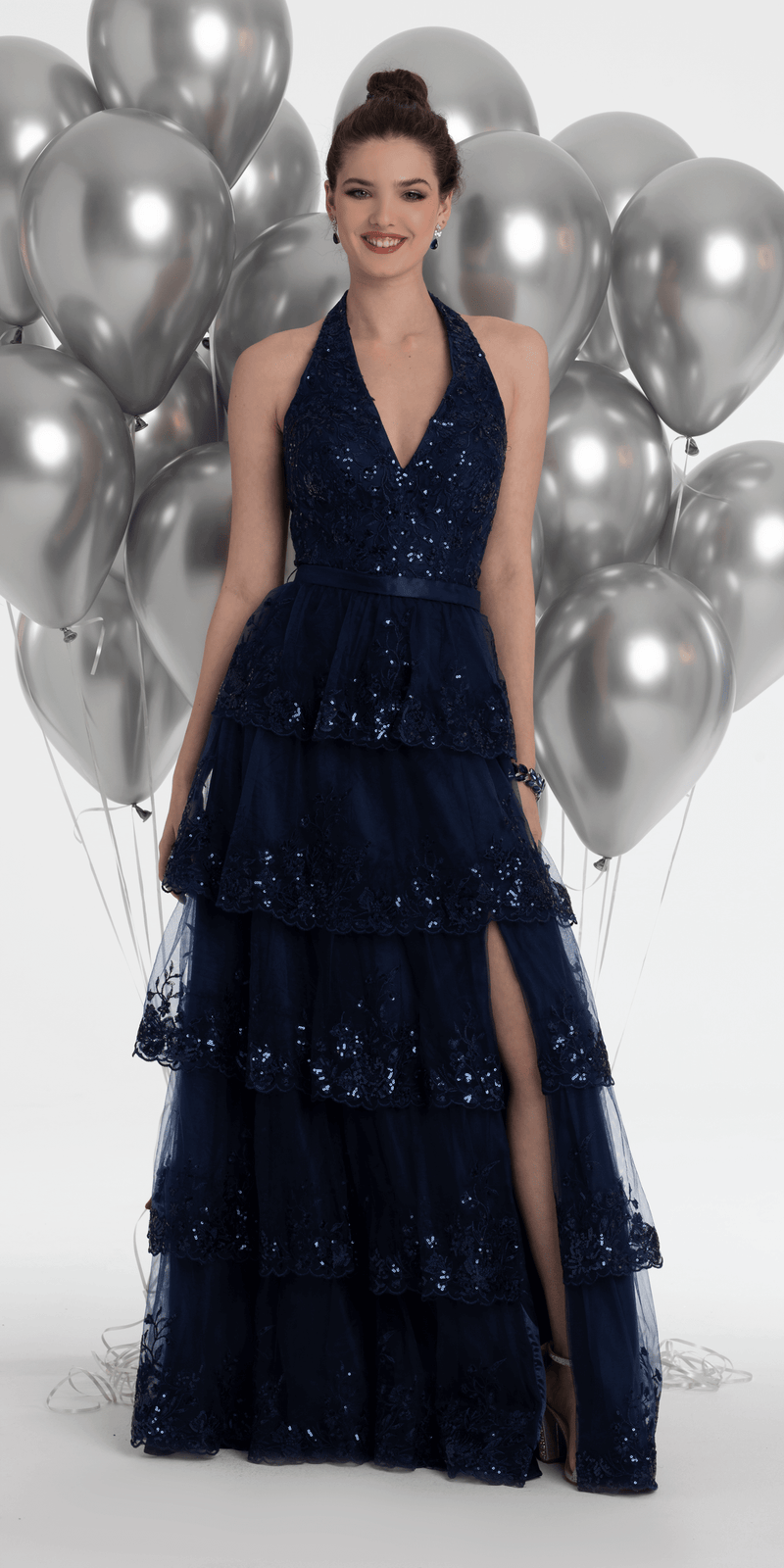 navy/size/4/missy/Camille La Vie/Mesh Embroidered Tiered Halter A Line Dress /alt 2