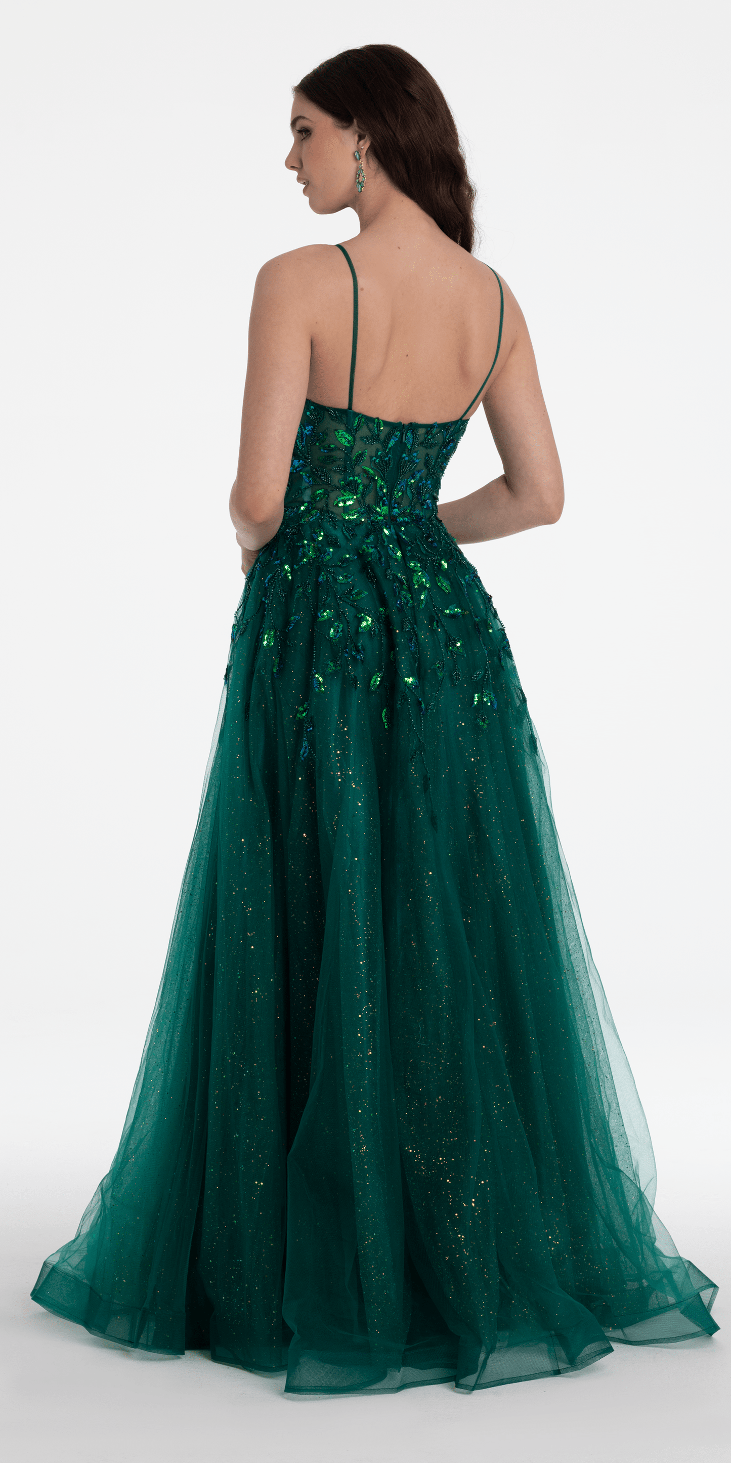 Camille La Vie Sequin Embellished Plunge Glitter Tulle Ballgown