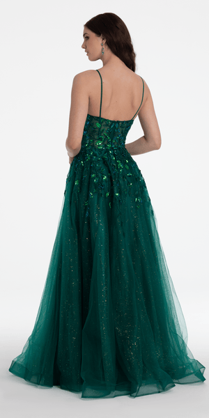 Sequin Embellished Plunge Glitter Tulle Ballgown Image 5