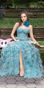Sweetheart Ruched Print Mesh Tiered A Line Dress Image 1