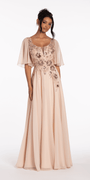embroidered ruched flutter sleeve a line dress Mac Duggal Women's Flutter Sleeve Embroidered Midi Dress