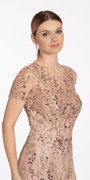 Jewel Neck Embellished Short Sleeve Mesh Trumpet Dress Image 4
