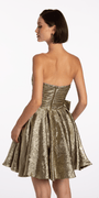 Metallic Crinkle Pleated Strapless Fit and Flare Dress with Bow Image 3