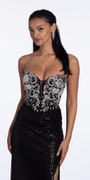 black-silver/size/4/missy/Camille La Vie/Beaded Strapless Sequin Column Dress with Ruching /close alt 1