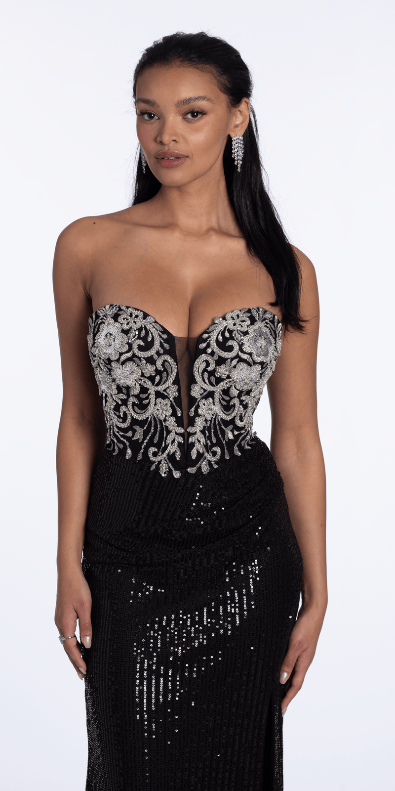green emerald velvet dress Zapaka Women Black Glitter Prom Dress Strapless Mermaid Evening Party Dress with Slit, Black / UK26