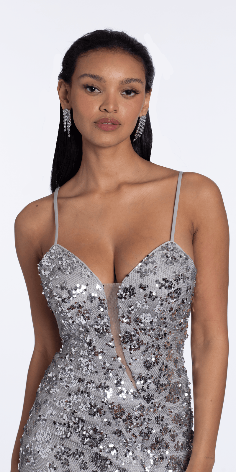 white christmas dresses Jovani 38847 - Sleeveless Fringe Embellished Dress 10 / Royal/Silver