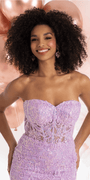 Embroidered Strapless Glitter Mesh Corset Mermaid Dress with Tendrils Image 2