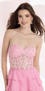 Chiffon Strapless Embroidered Corset Tiered Fit and Flare Dress Image 2