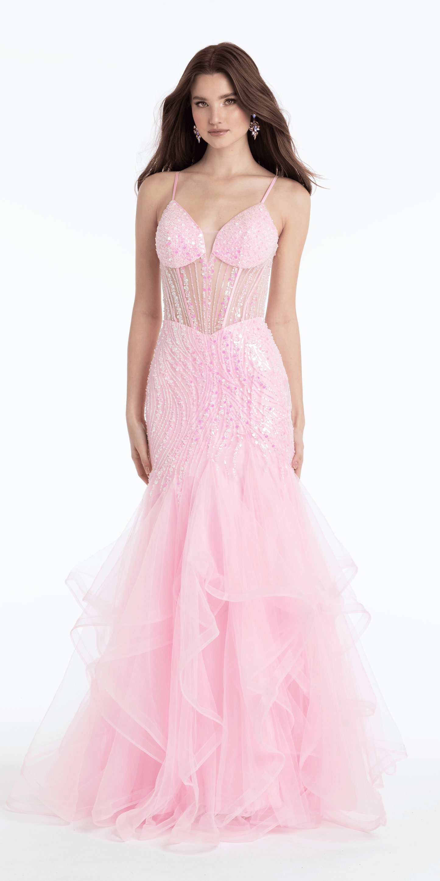 Sweetheart Sequin Mesh Corset Tiered Mermaid Dress missy / 4 / ice-pink Sweetheart Sequin Mesh Corset Tiered Mermaid Dress missy / 4 / ice-pink