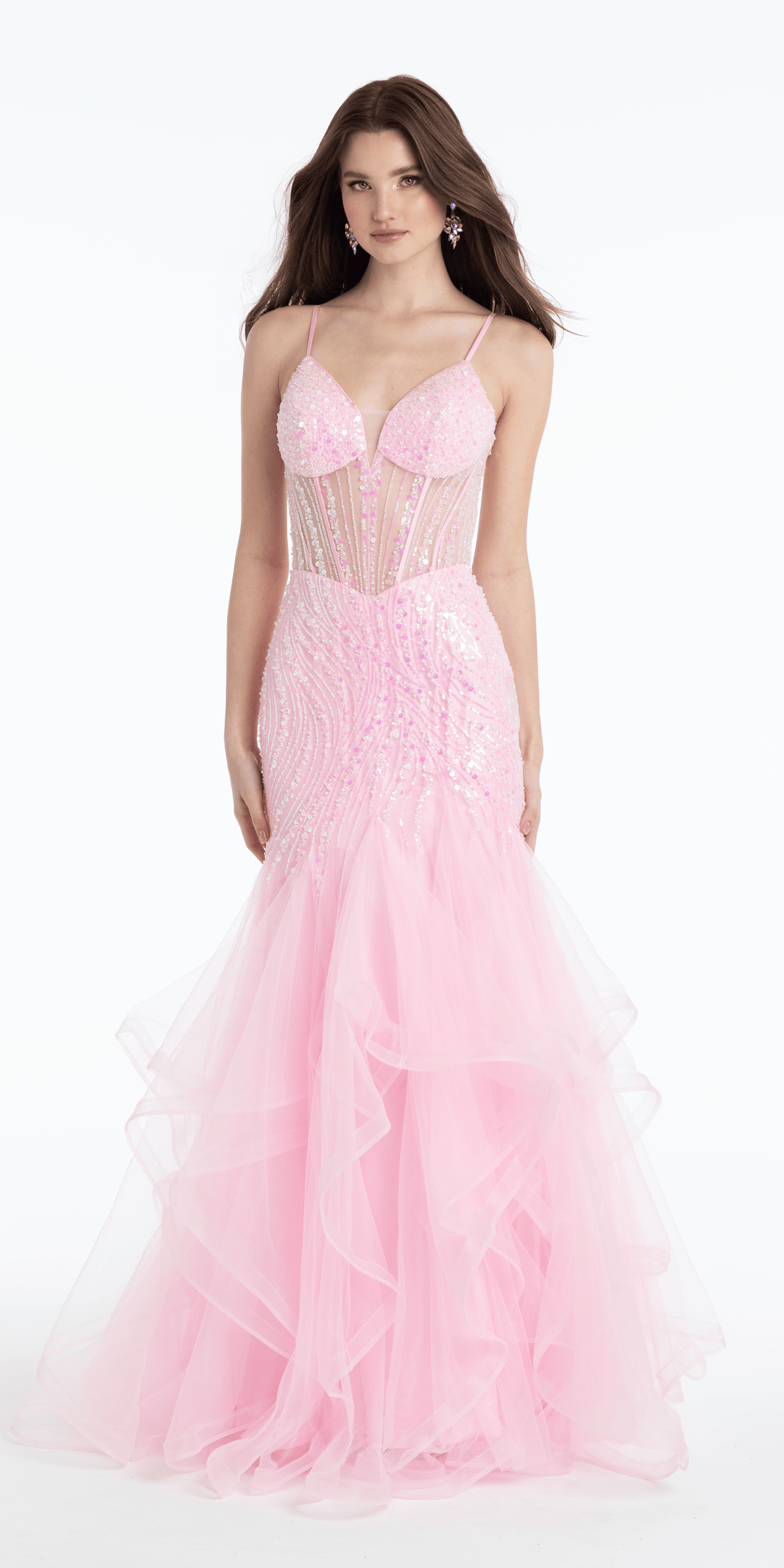 fitted lace wedding dress Halter Mermaid Soft Satin Pink Long Organza Dresses, FC7048