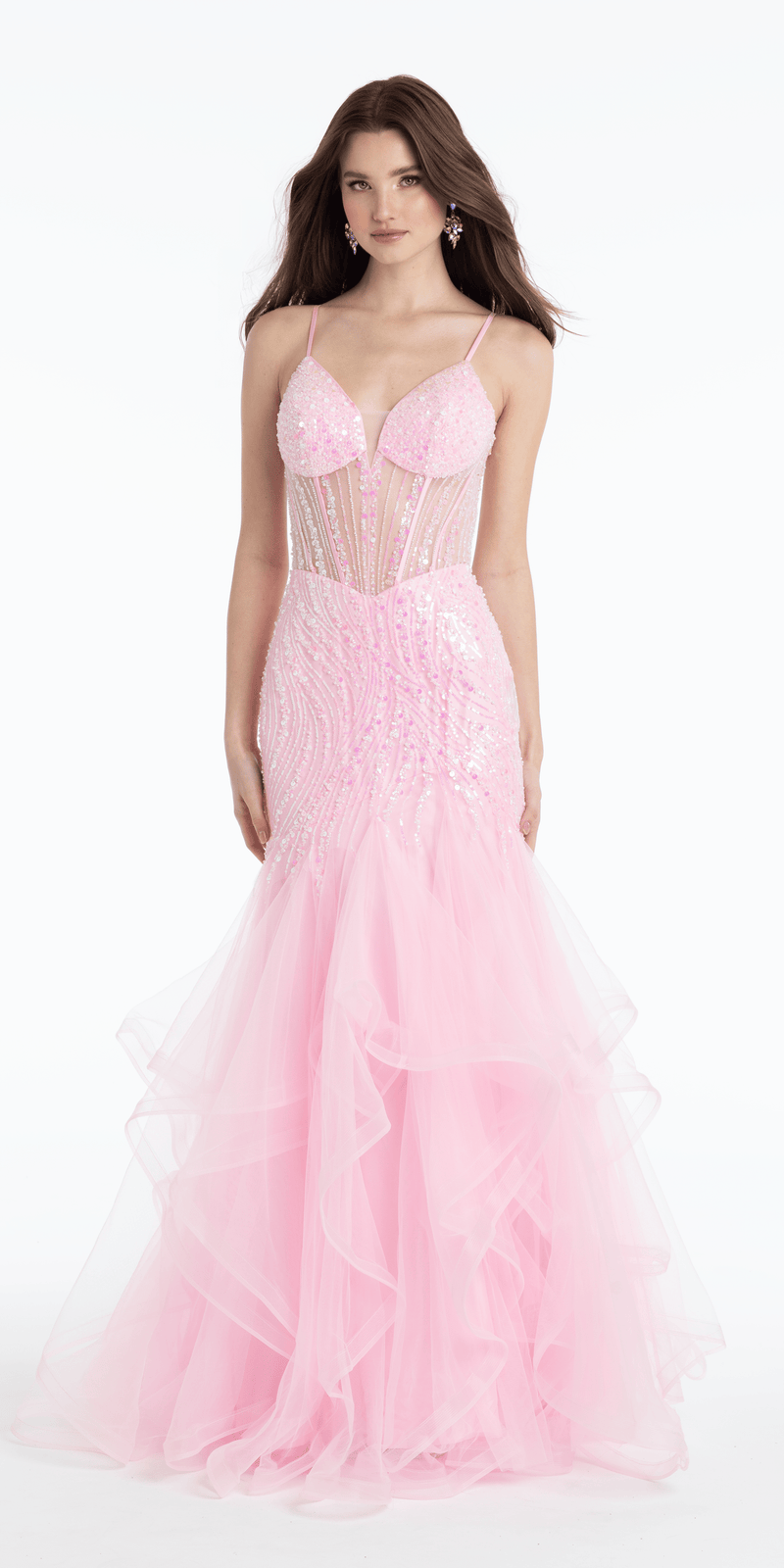 Sweetheart Sequin Mesh Corset Tiered Mermaid Dress Camille La Vie Sweetheart Sequin Mesh Corset Tiered Mermaid Dress Camille La Vie