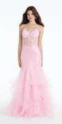 ice-pink/size/4/missy/Camille La Vie/Sweetheart Sequin Mesh Corset Tiered Mermaid Dress/front
