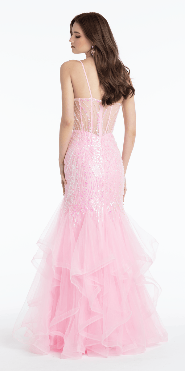 ice-pink/size/4/missy/Camille La Vie/Sweetheart Sequin Mesh Corset Tiered Mermaid Dress/back