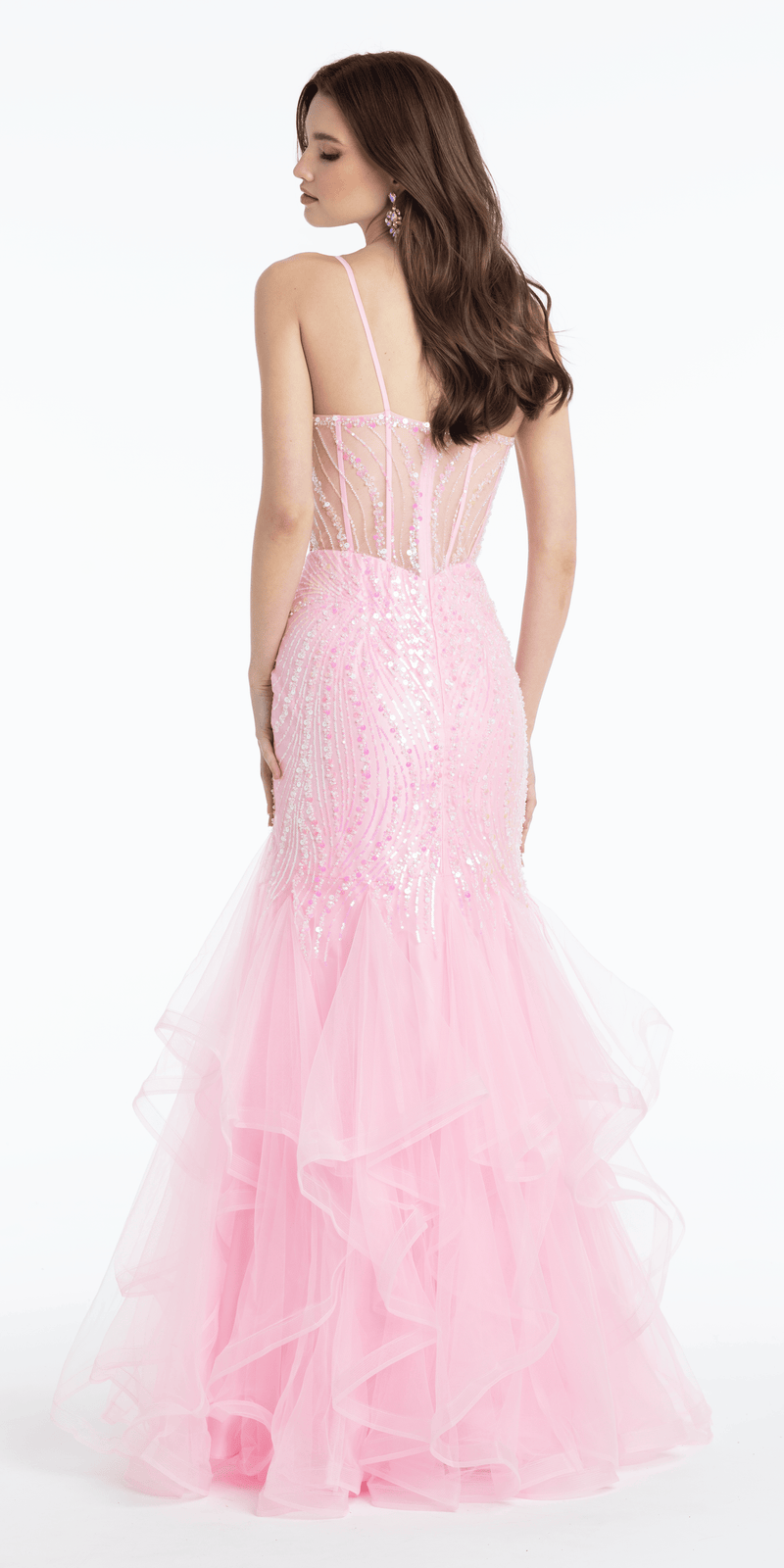Sweetheart Sequin Mesh Corset Tiered Mermaid Dress Camille La Vie Sweetheart Sequin Mesh Corset Tiered Mermaid Dress Camille La Vie
