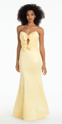 yellow/size/4/ missy/Camille La Vie/Strapless Pleated Cut Out Double Bow Trumpet Dress/front alt