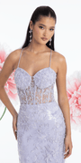 Pearl Accent Floral Embroidered Mesh Corset Mermaid Dress Image 2
