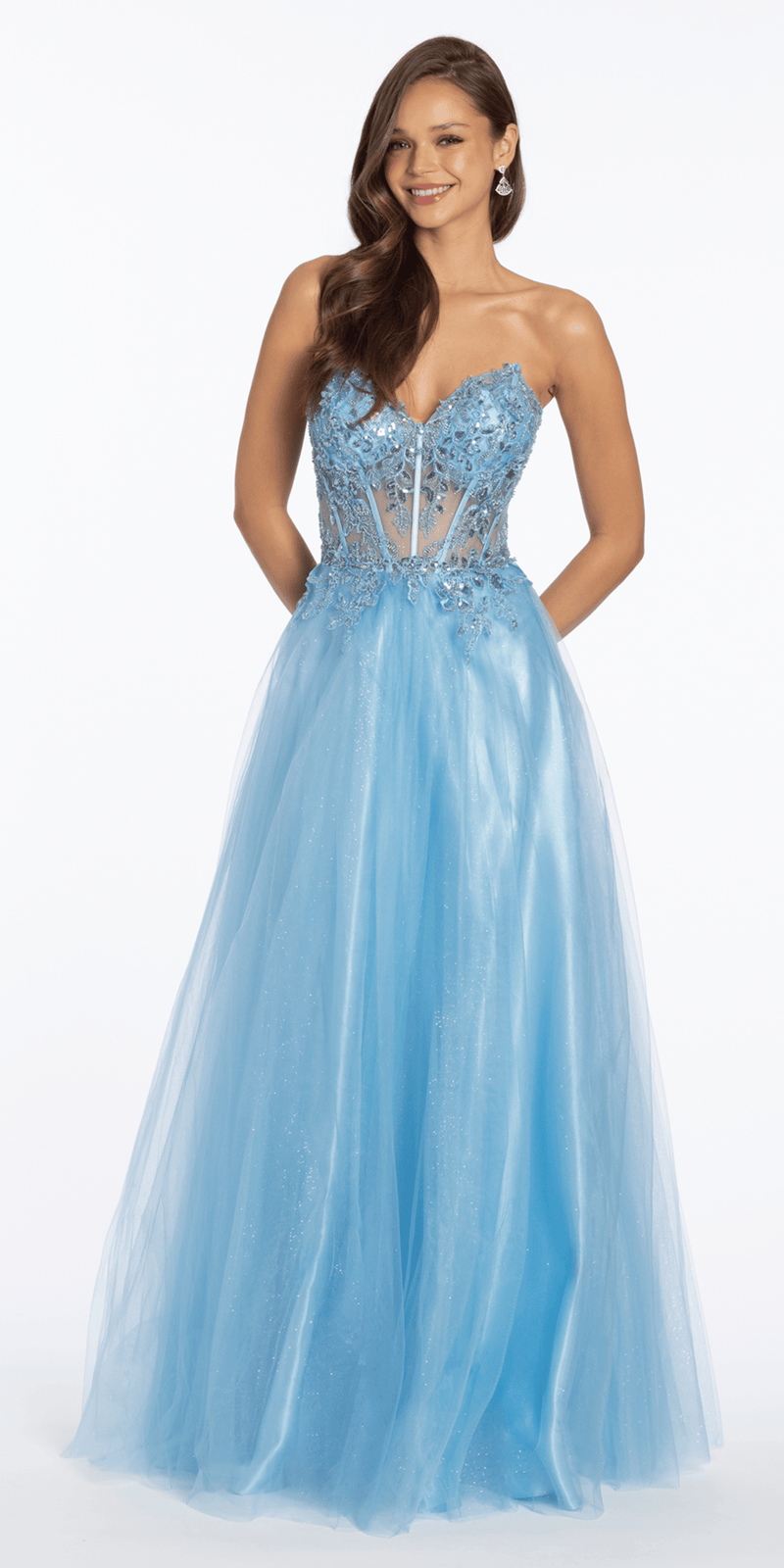 light-blue/size/4/ missy/Camille La Vie/Strapless Sweetheart Glitter Tulle Corset Ballgown/front alt
