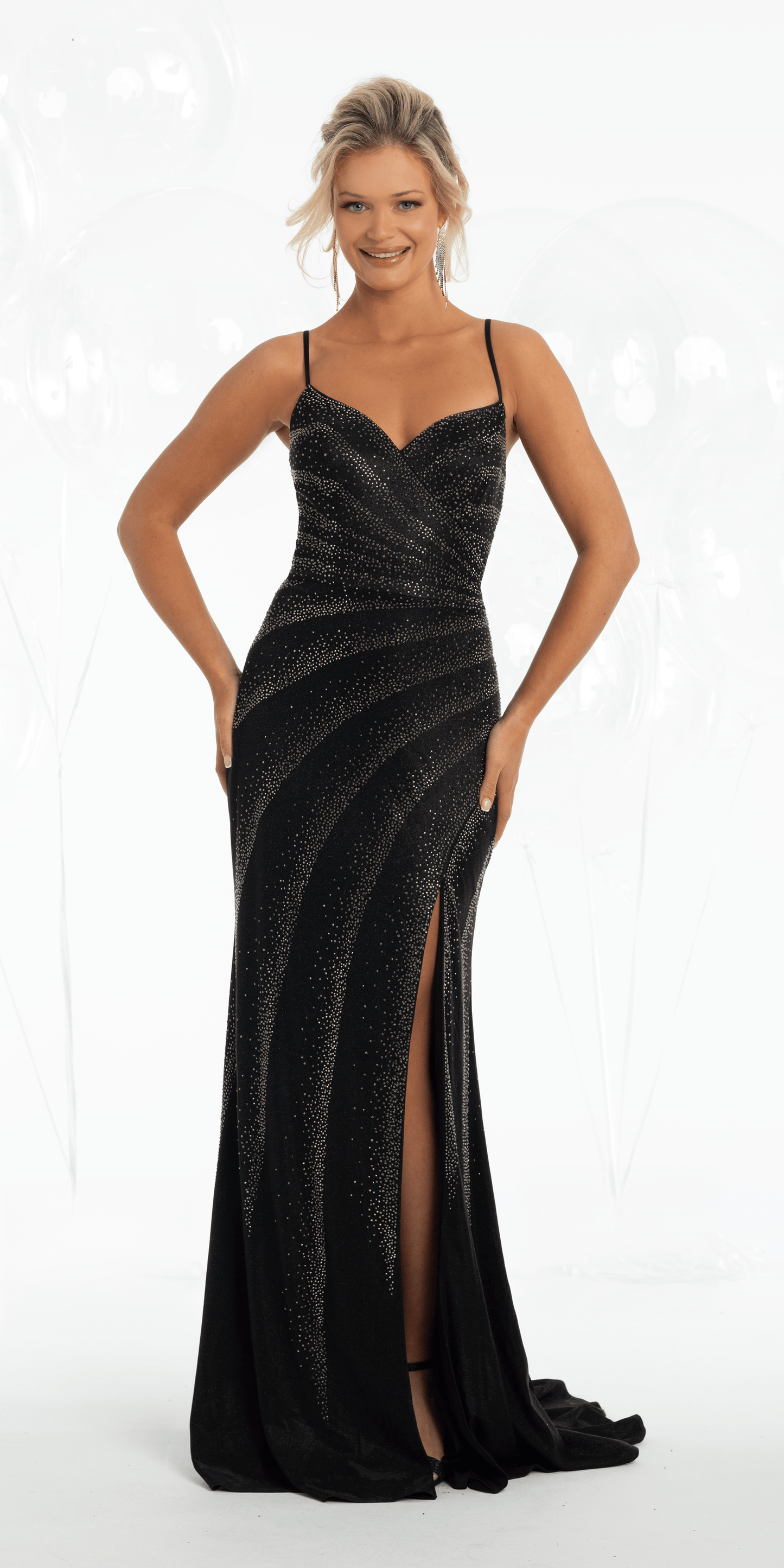 black-silver/size/0/missy/Camille La Vie /Shimmer Knit Cris Cross Sweetheart Column Dress with Heat Set Stones /front