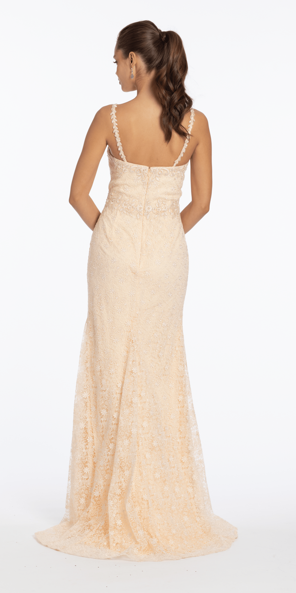 almond/size/4/missy/Camille La Vie/Sweetheart Lace Trumpet Dress with Pearl Detail/back