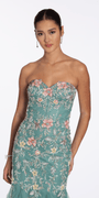 Floral Mesh Embroidered Strapless Mermaid Dress with Godets Image 2