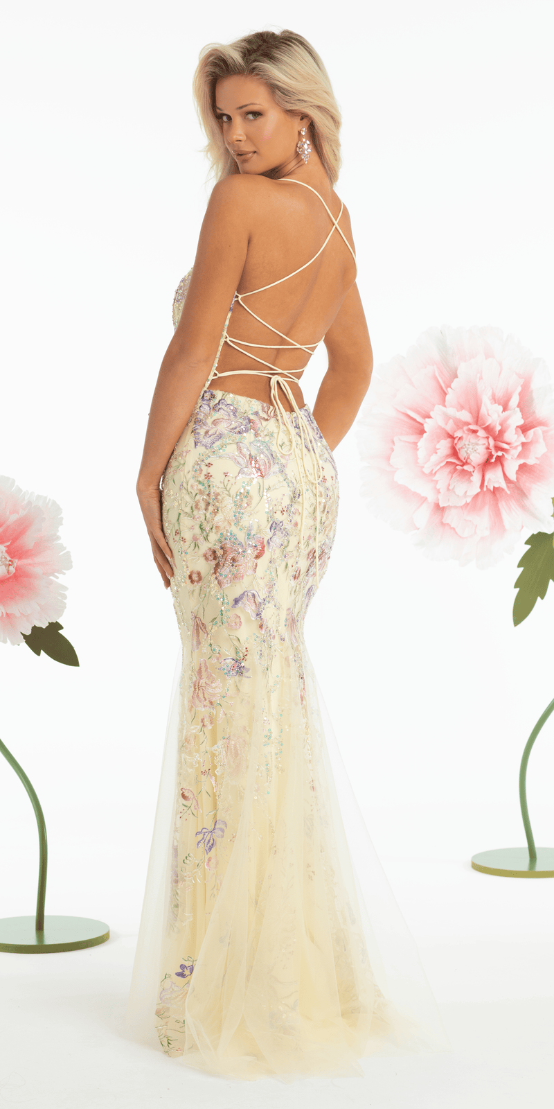 Strappy Back Mesh Floral Embroidered Column Dress – Camille La Vie