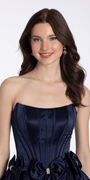 Camille La Vie Strapless Satin and Chiffon Fit and Flare Dress with Bows