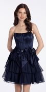 Camille La Vie Strapless Satin and Chiffon Fit and Flare Dress with Bows