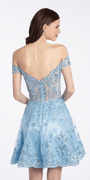 Camille La Vie Off the Shoulder Corset Fit and Flare Dress with Scallop Hem