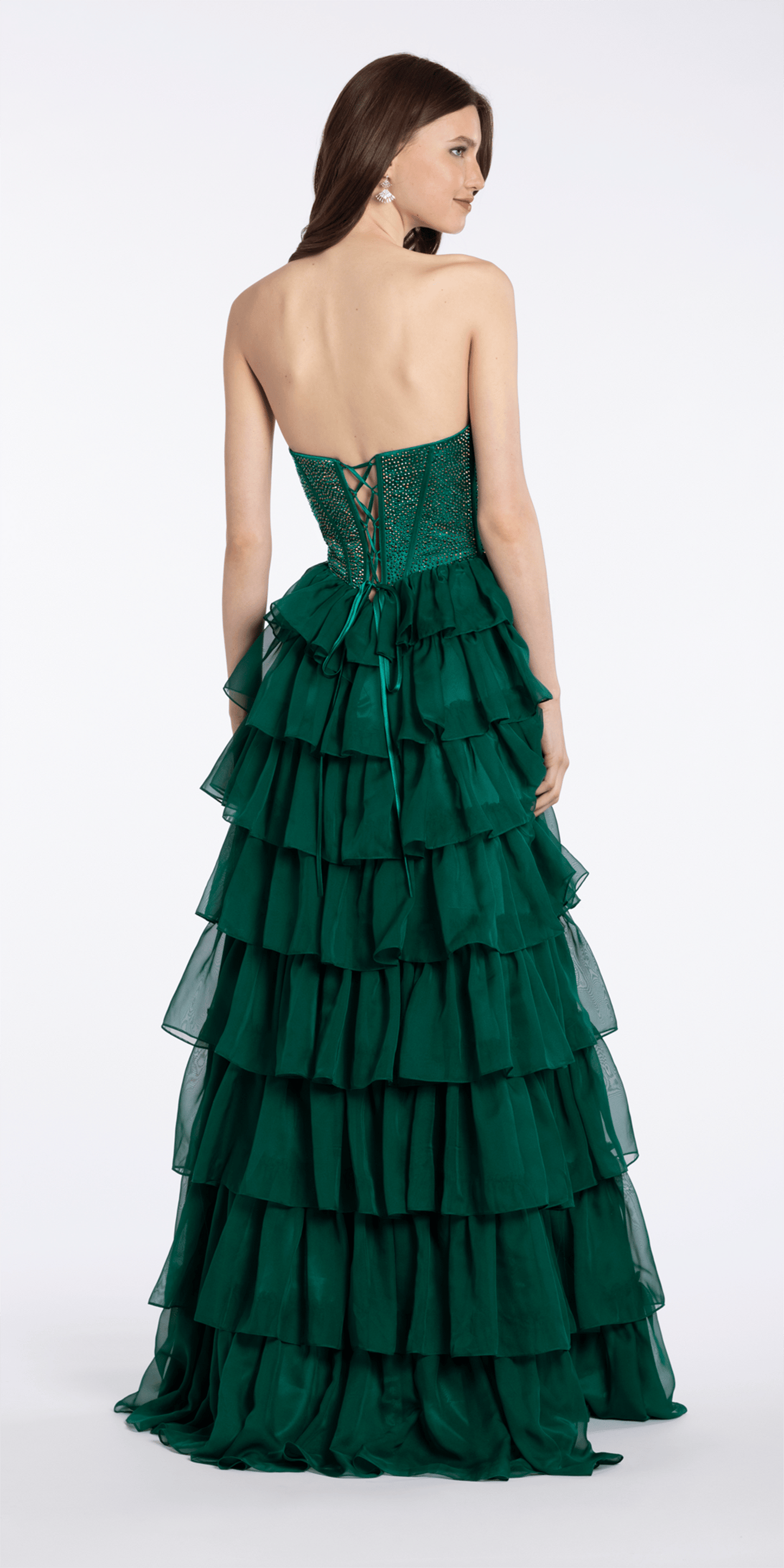 emerald/size/4/missy/Camille La Vie/ Satin Drape Embellished Corset A Line Dress with Chiffon Tiers/back