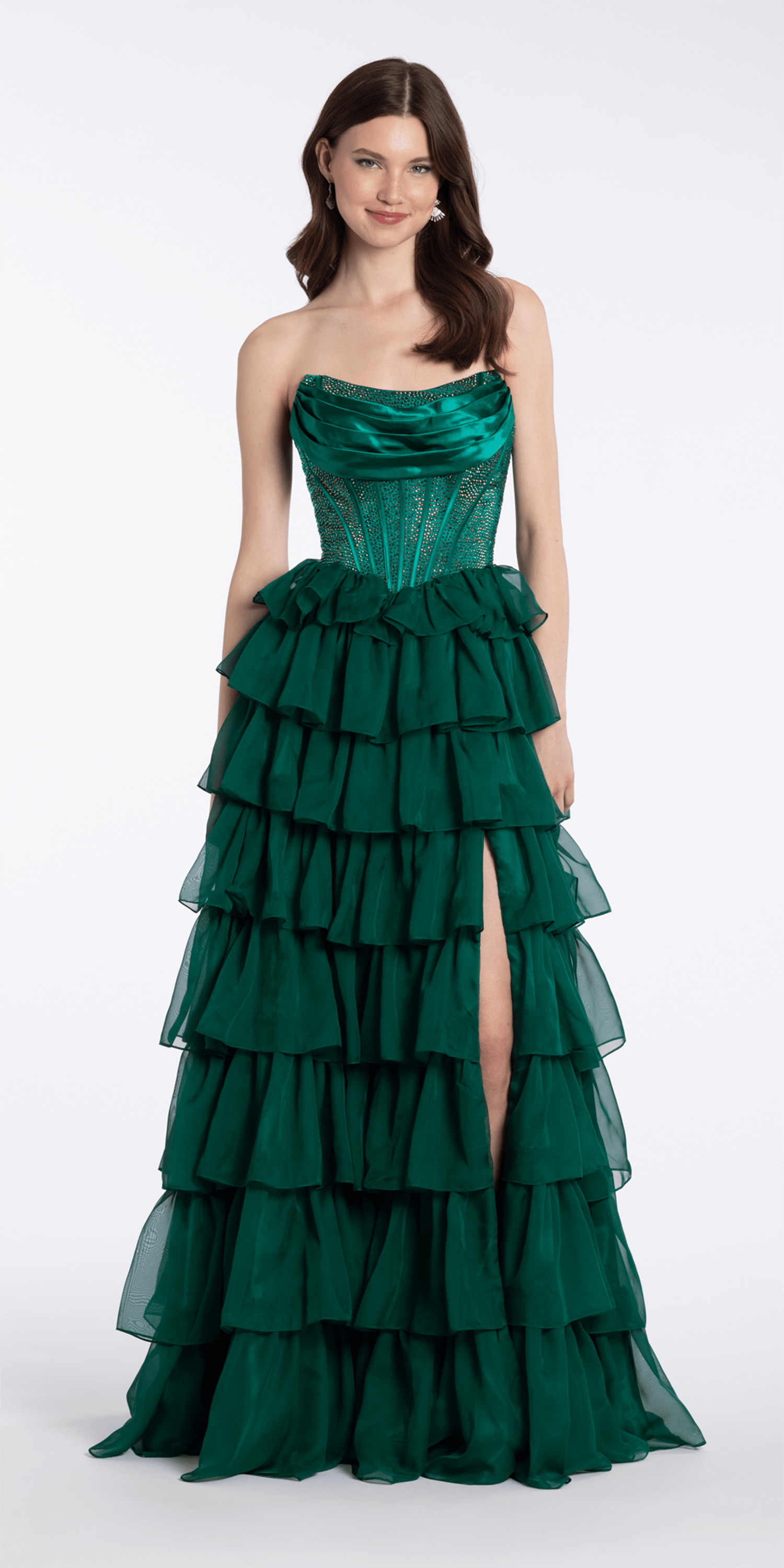 prom dresses long and flowy Deep Green Dress With Lace Bustier Corset Back Custom size Scoop-Neck Color:Ivory KissProm A-line V Neck