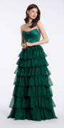 emerald/size/4/missy/Camille La Vie/ Satin Drape Embellished Corset A Line Dress with Chiffon Tiers/front 2