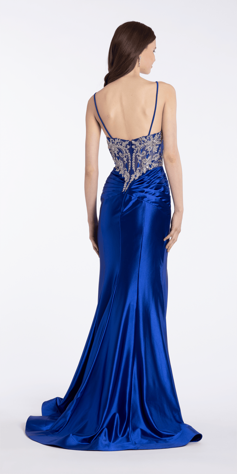 royal-blue/size/4/missy/Camille La Vie /Embroidered Sweetheart Satin Corset Trumpet Dress/back