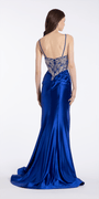 royal-blue/size/4/missy/Camille La Vie /Embroidered Sweetheart Satin Corset Trumpet Dress/back