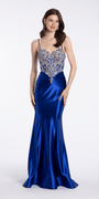royal-blue/size/4/missy/Camille La Vie /Embroidered Sweetheart Satin Corset Trumpet Dress/front 2