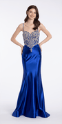 Camille La Vie Embroidered Sweetheart Satin Corset Trumpet Dress missy / 0 / royal-blue