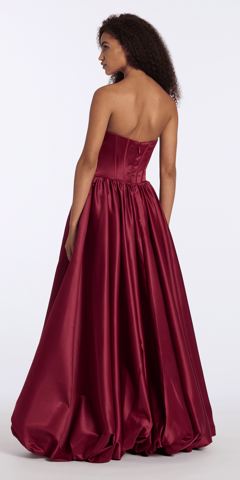 wine/size/2/missy/Camille La Vie/Satin Rhinestone Strapless Corset Ballgown with Bubble Hem/back