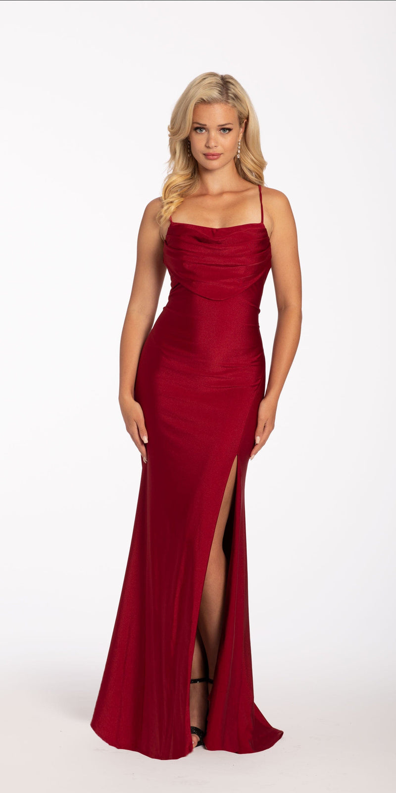 Stretch Satin Drape Front Tie Back Halter Dress Image 1