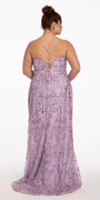 Glitter Plunging Lace Up Back Dress with Rhinestone Waist Image 6