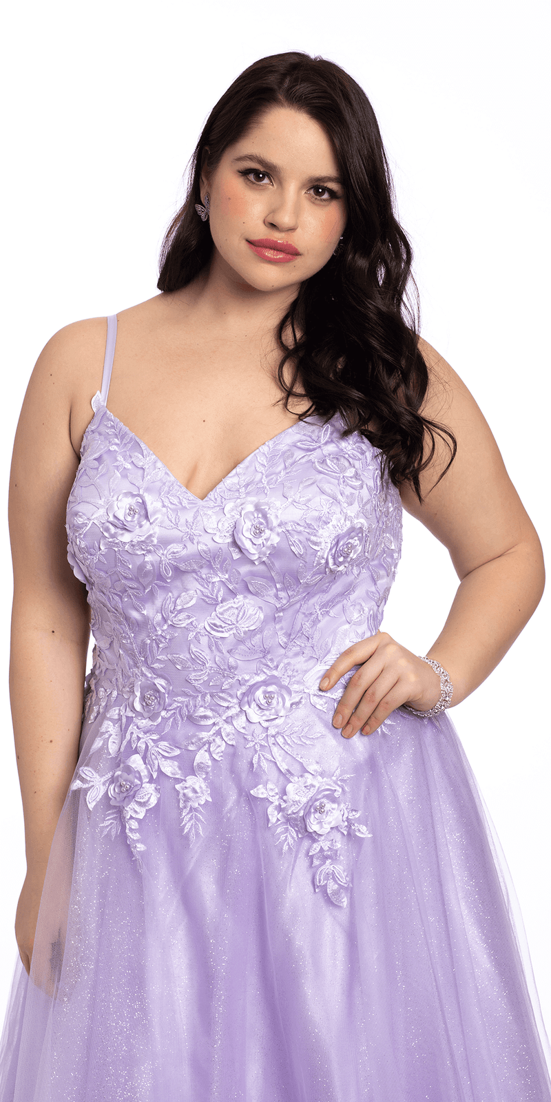 Tulle Lace Up Back Ballgown with 3D Appliques Image 2