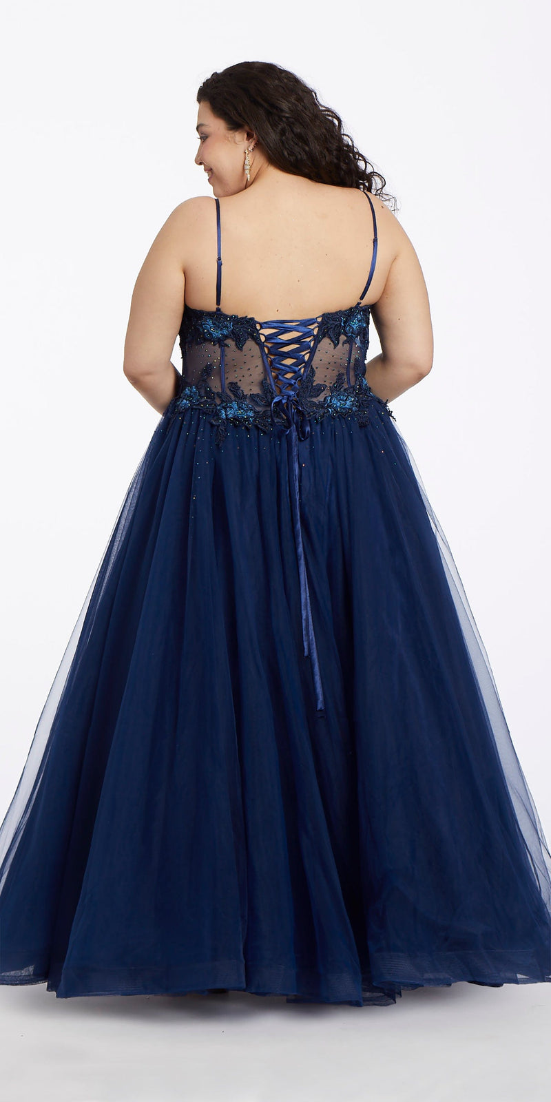 3D Flower Embroidered Corset Ballgown Image 6